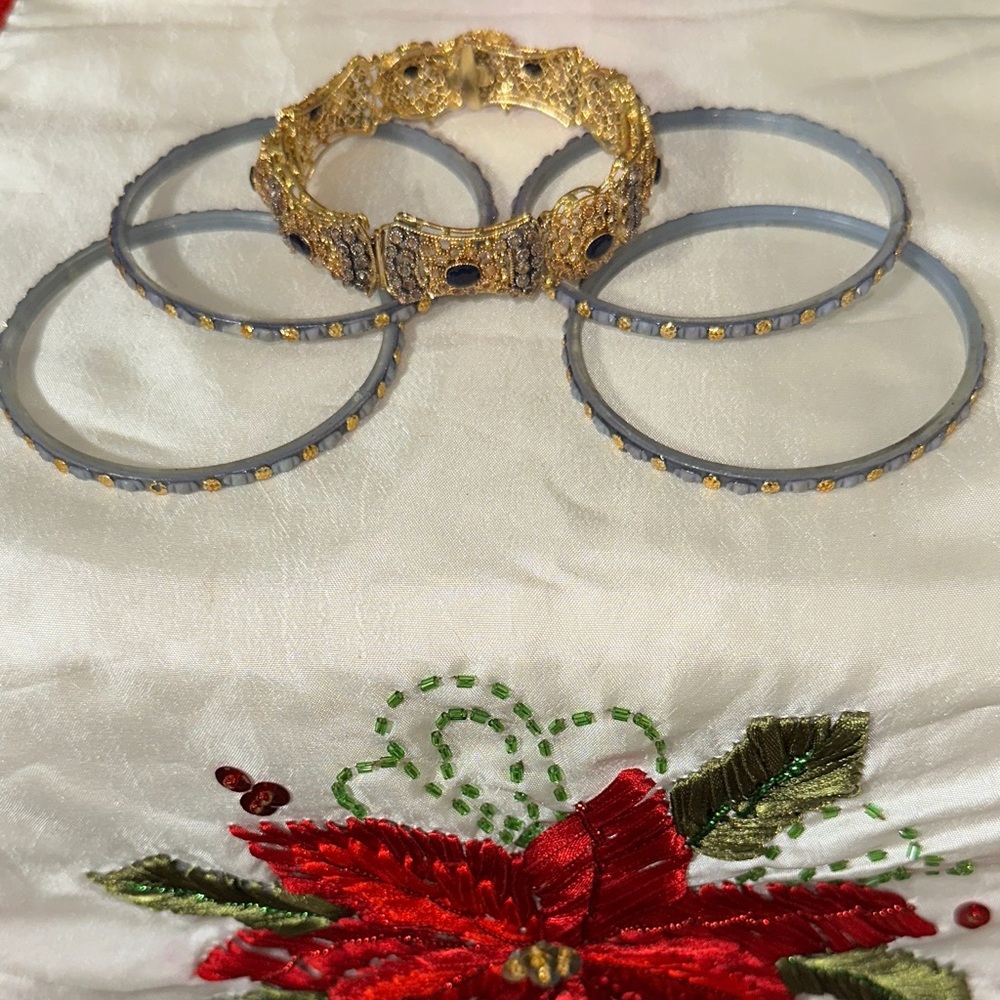Gold and Blue Bangle Set